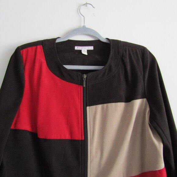 JM Collection Jacket 12 Petite Color Block Retro Artsy Modest Classic Casual - Picture 2 of 9
